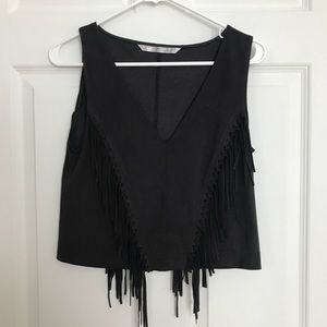 Black crop top with fringe